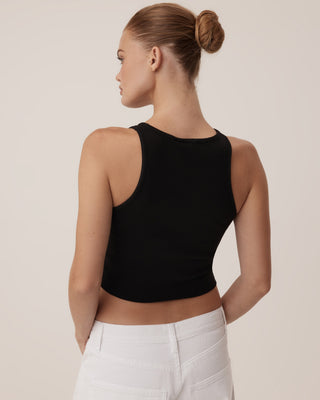 Cropped Raw Hem Rib Tank | Black